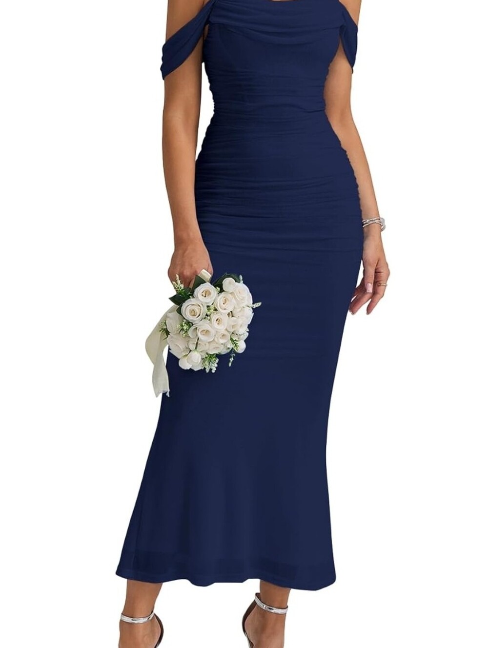 Elegant Navy Off-Shoulder Maxi Dress for Women